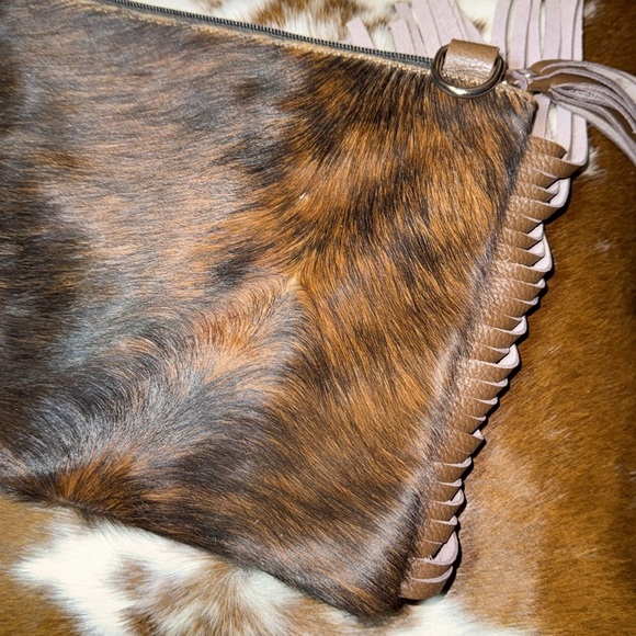 New Handmade Real Cowhide Leather Crossbody Purse Handbag Hair On With Fringes - Picture 5 of 9